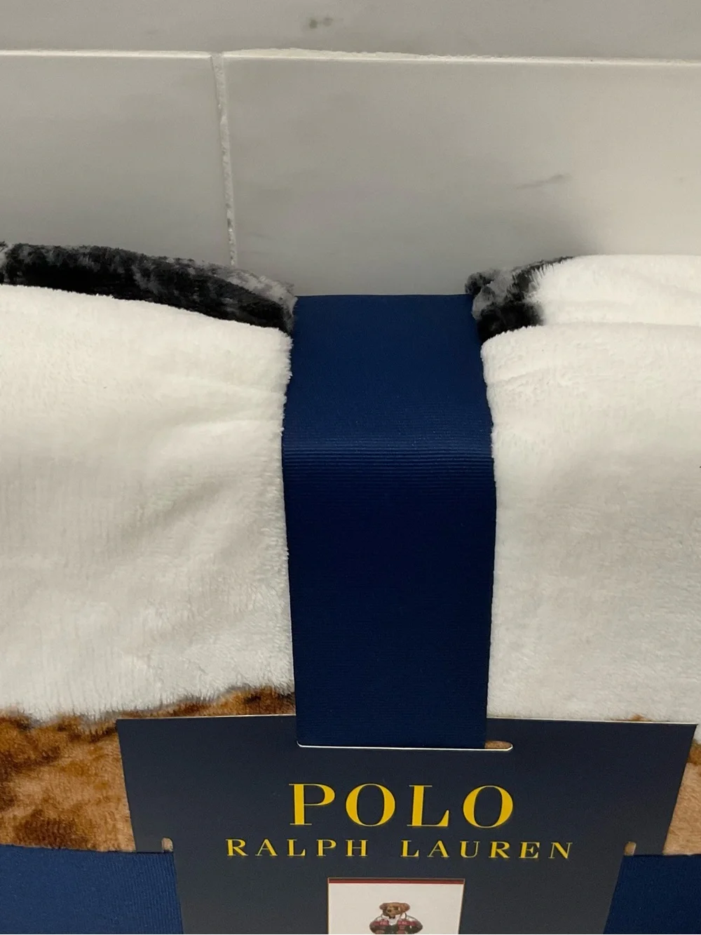 NWT POLO Ralph Lauren White TUXEDO RACING JACKET BEAR 50” X 70” Fleece Blanket